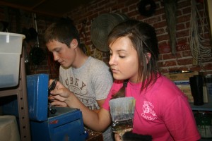 TOOL TIME. Stagecraft members Logan Knox and Shannon Crosby prepare to work on the set of  "Exit the Body."